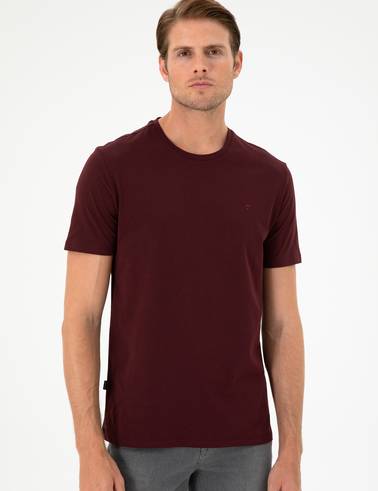 Bordo %100 Pamuk Slim Fit Bisiklet Yaka Basic Tişört