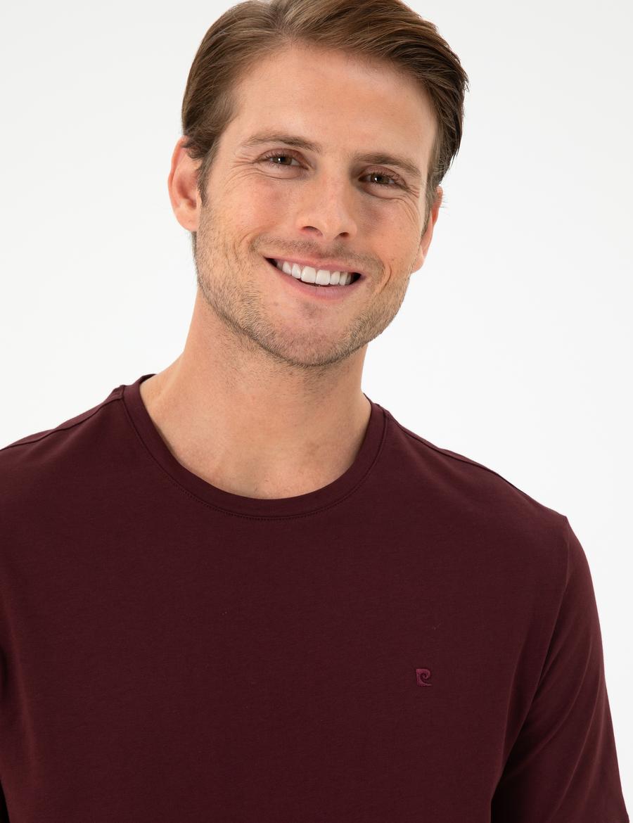 Bordo %100 Pamuk Slim Fit Bisiklet Yaka Basic Tişört