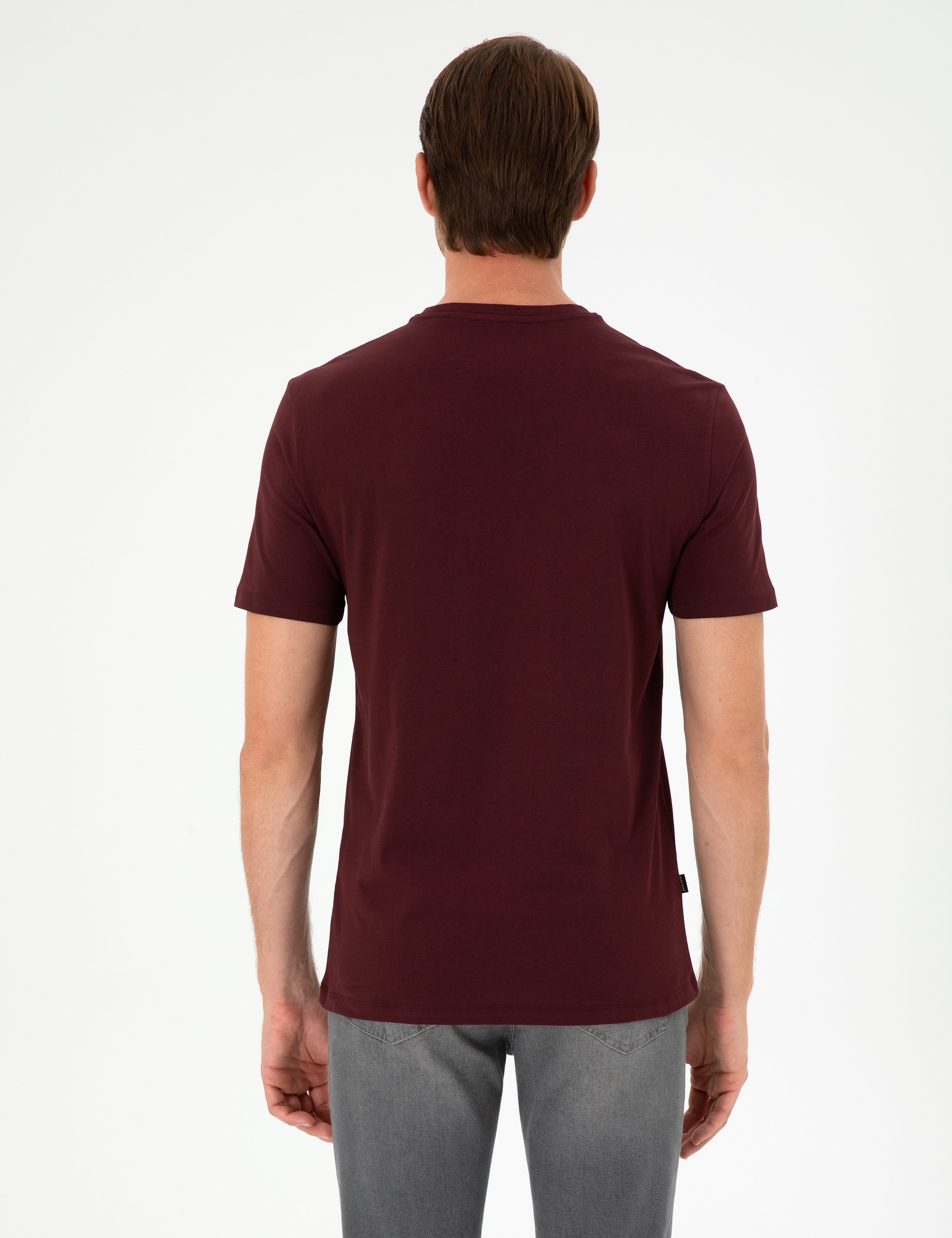 Bordo %100 Pamuk Slim Fit Bisiklet Yaka Basic Tişört