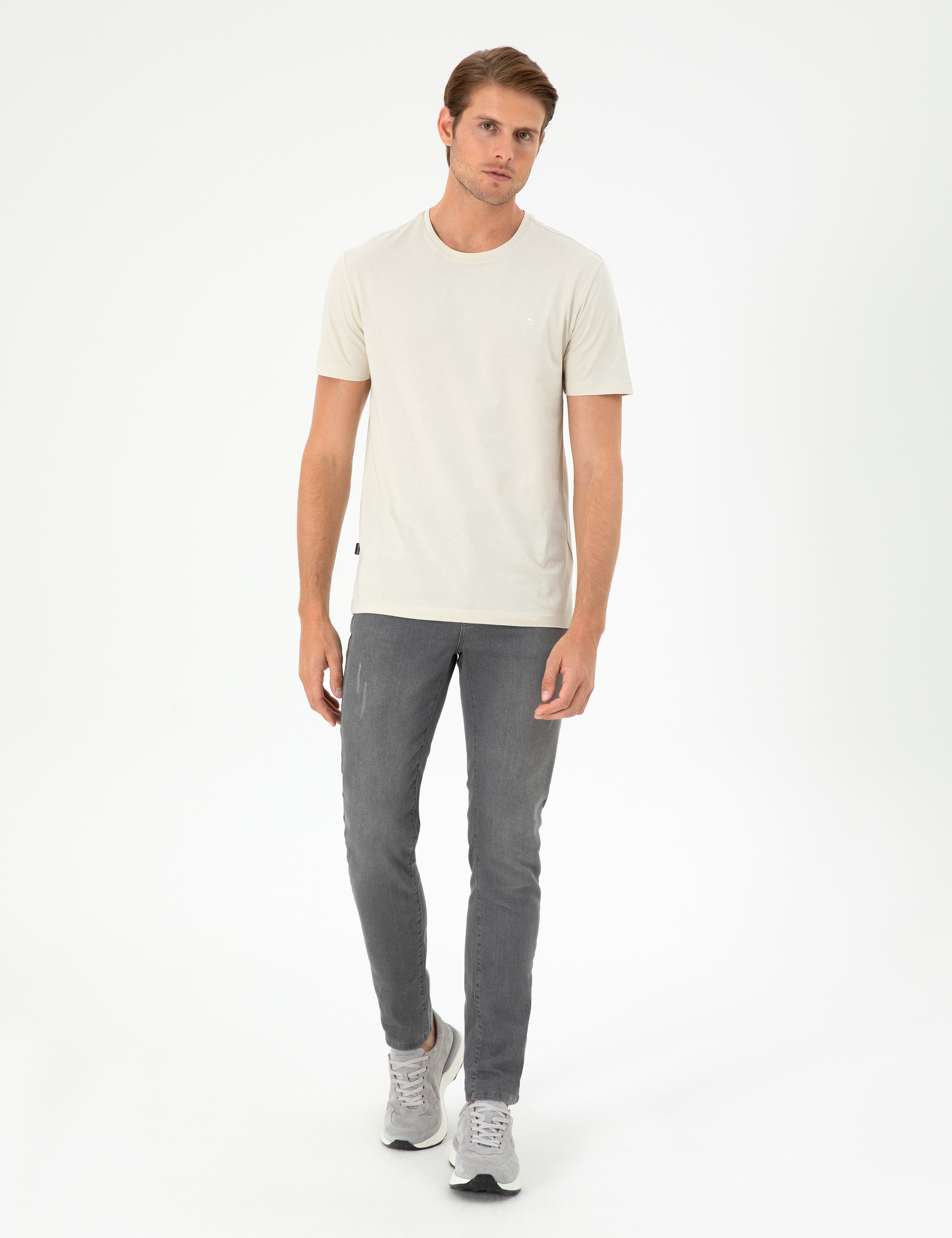 Taş Slim Fit %100 Pamuk Bisiklet Yaka Basic Tişört - Image 4