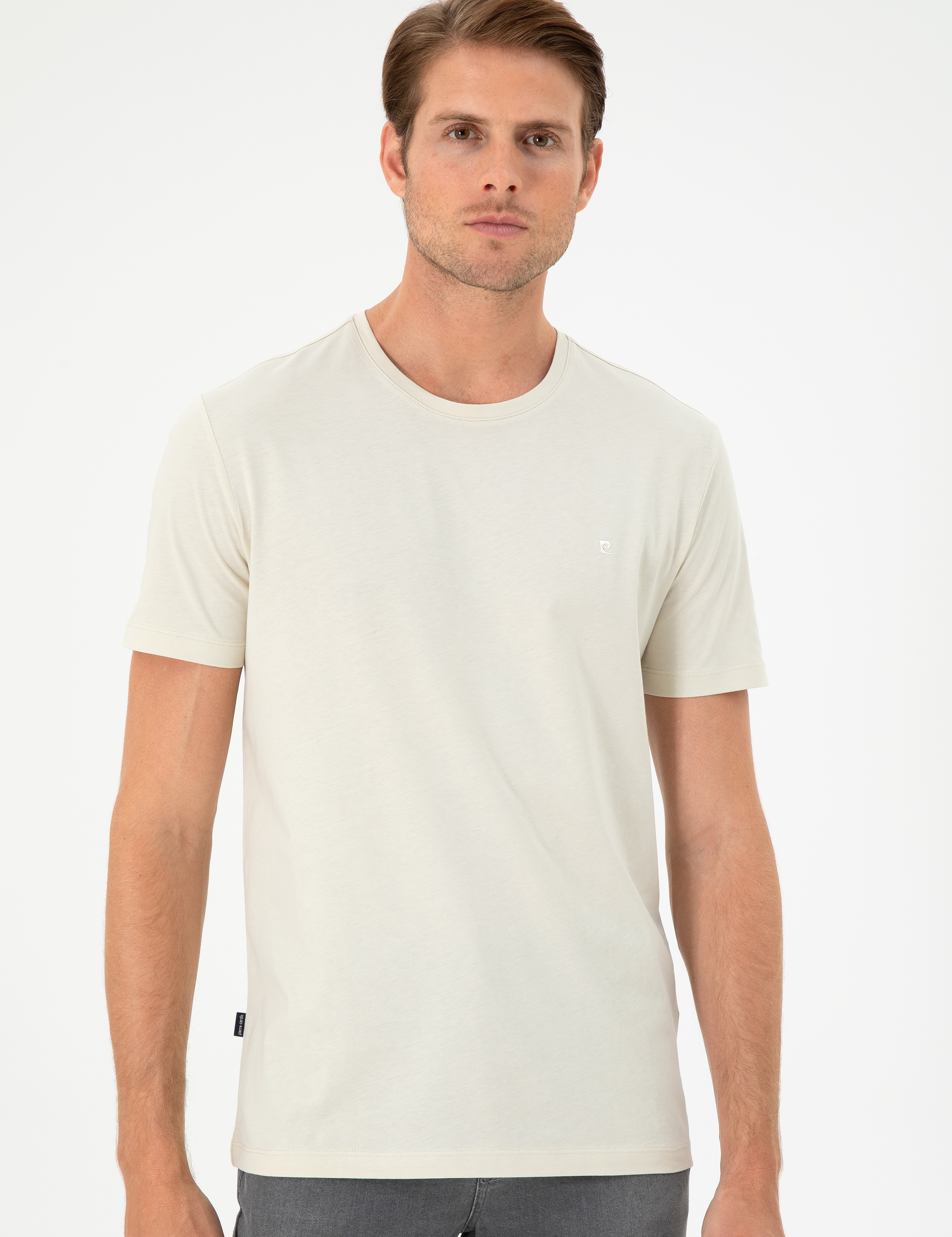 Taş Slim Fit %100 Pamuk Bisiklet Yaka Basic Tişört - Image 3