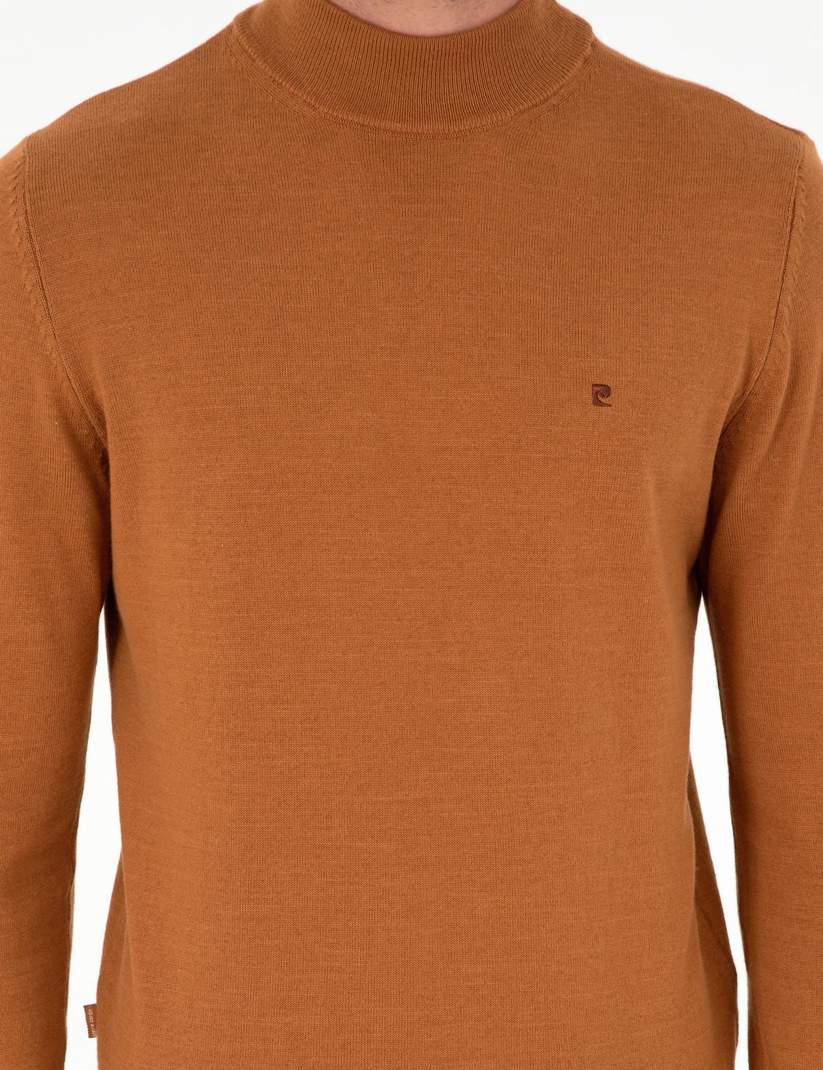 Kahverengi Slim Fit Yarım Balıkçı Yaka Basic Triko Kazak - 50296614107