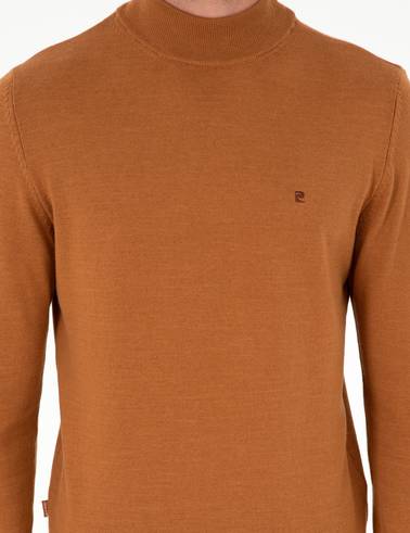 Kahverengi Slim Fit Yarım Balıkçı Yaka Basic Triko Kazak