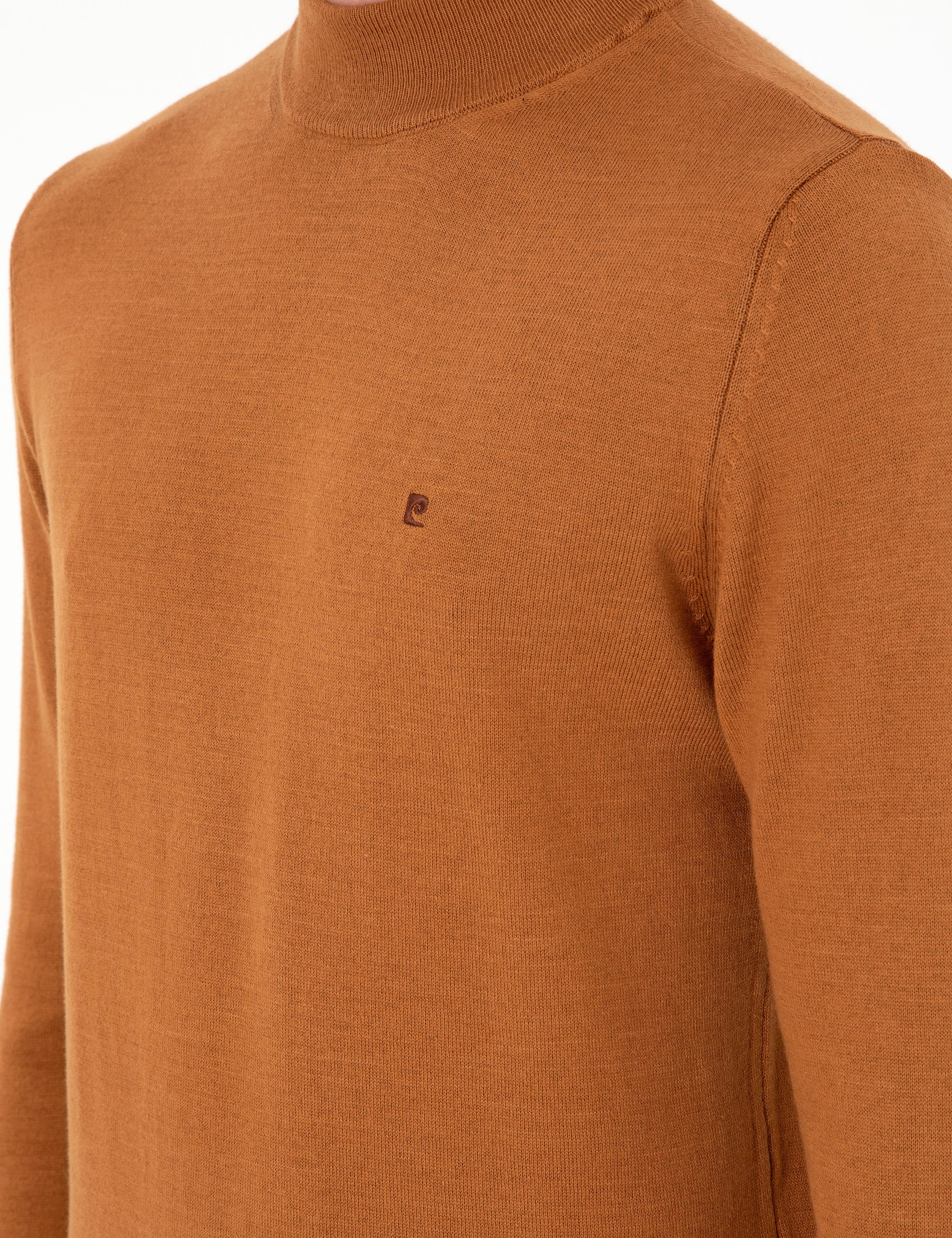 Kahverengi Slim Fit Yarım Balıkçı Yaka Basic Triko Kazak - Image 7