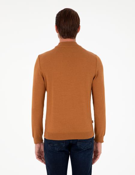 Kahverengi Slim Fit Yarım Balıkçı Yaka Basic Triko Kazak - 50296614107