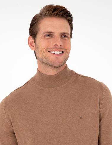 Camel Melanj Slim Fit Yarım Balıkçı Yaka Basic Triko Kazak