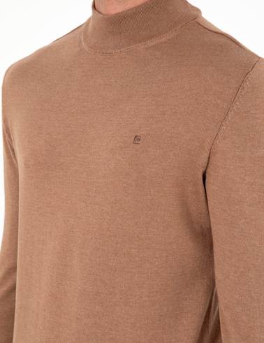 Camel Melanj Slim Fit Yarım Balıkçı Yaka Basic Triko Kazak