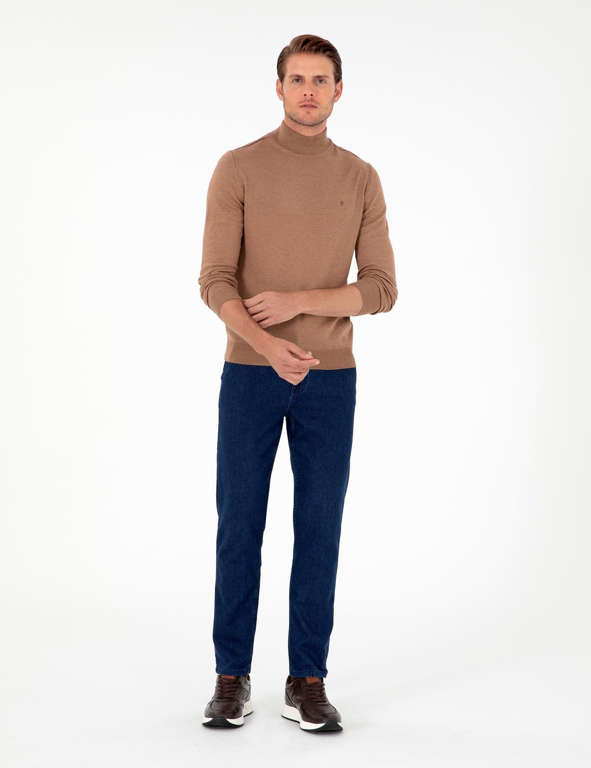 Camel Melanj Slim Fit Yarım Balıkçı Yaka Basic Triko Kazak - 50296614088