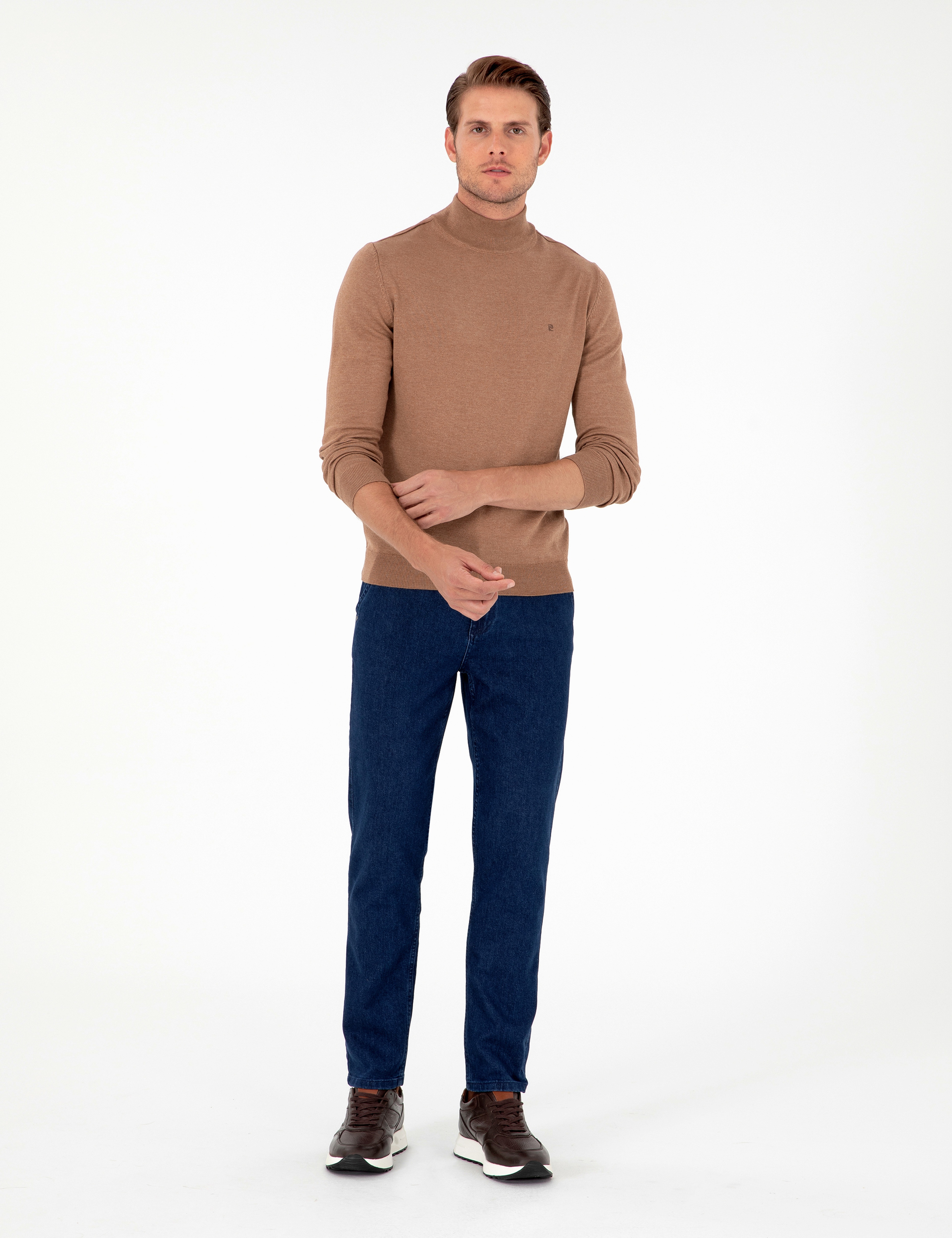 Camel Melanj Slim Fit Yarım Balıkçı Yaka Basic Triko Kazak - Image 4