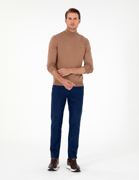Camel Melanj Slim Fit Yarım Balıkçı Yaka Basic Triko Kazak - 50296614088