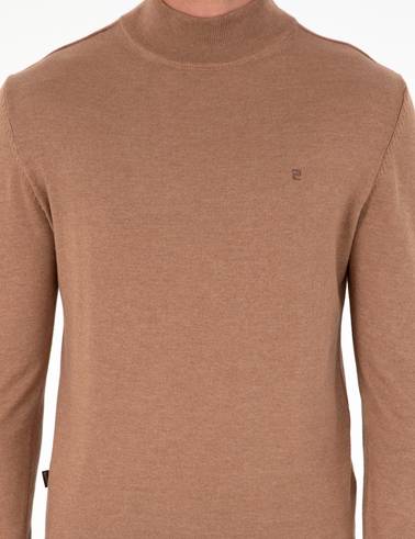 Camel Melanj Slim Fit Yarım Balıkçı Yaka Basic Triko Kazak