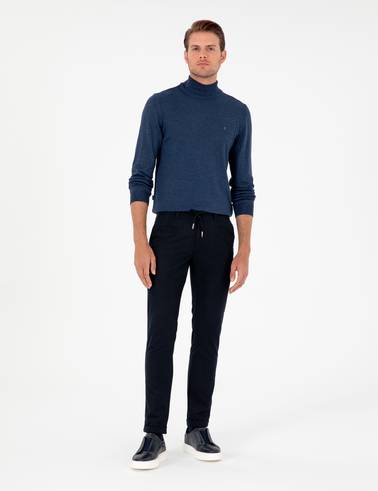 İndigo Melanj Slim Fit Yarım Balıkçı Yaka Basic Triko Kazak