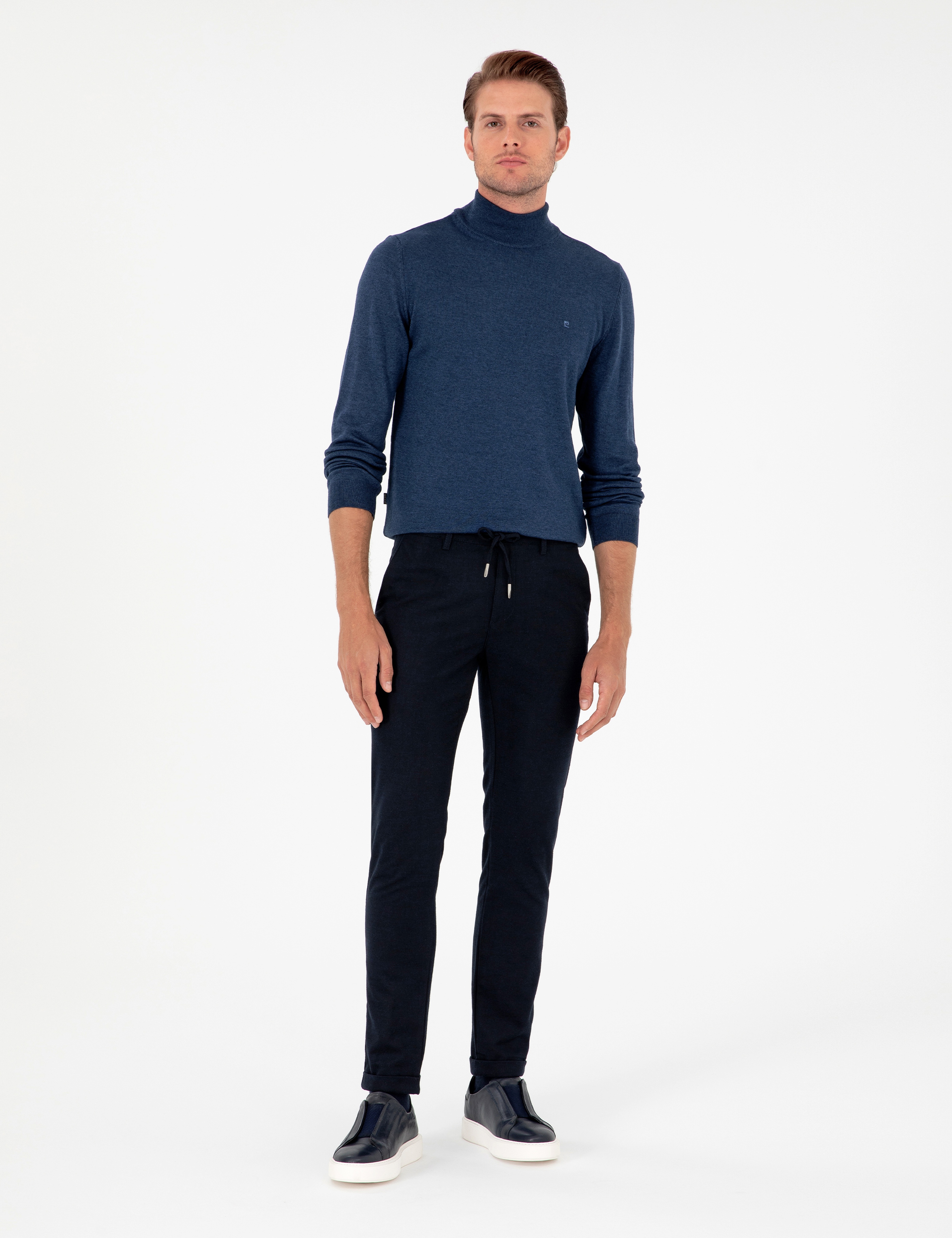 İndigo Melanj Slim Fit Yarım Balıkçı Yaka Basic Triko Kazak