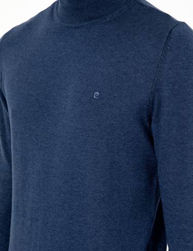 İndigo Melanj Slim Fit Yarım Balıkçı Yaka Basic Triko Kazak