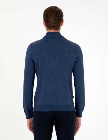 İndigo Melanj Slim Fit Yarım Balıkçı Yaka Basic Triko Kazak