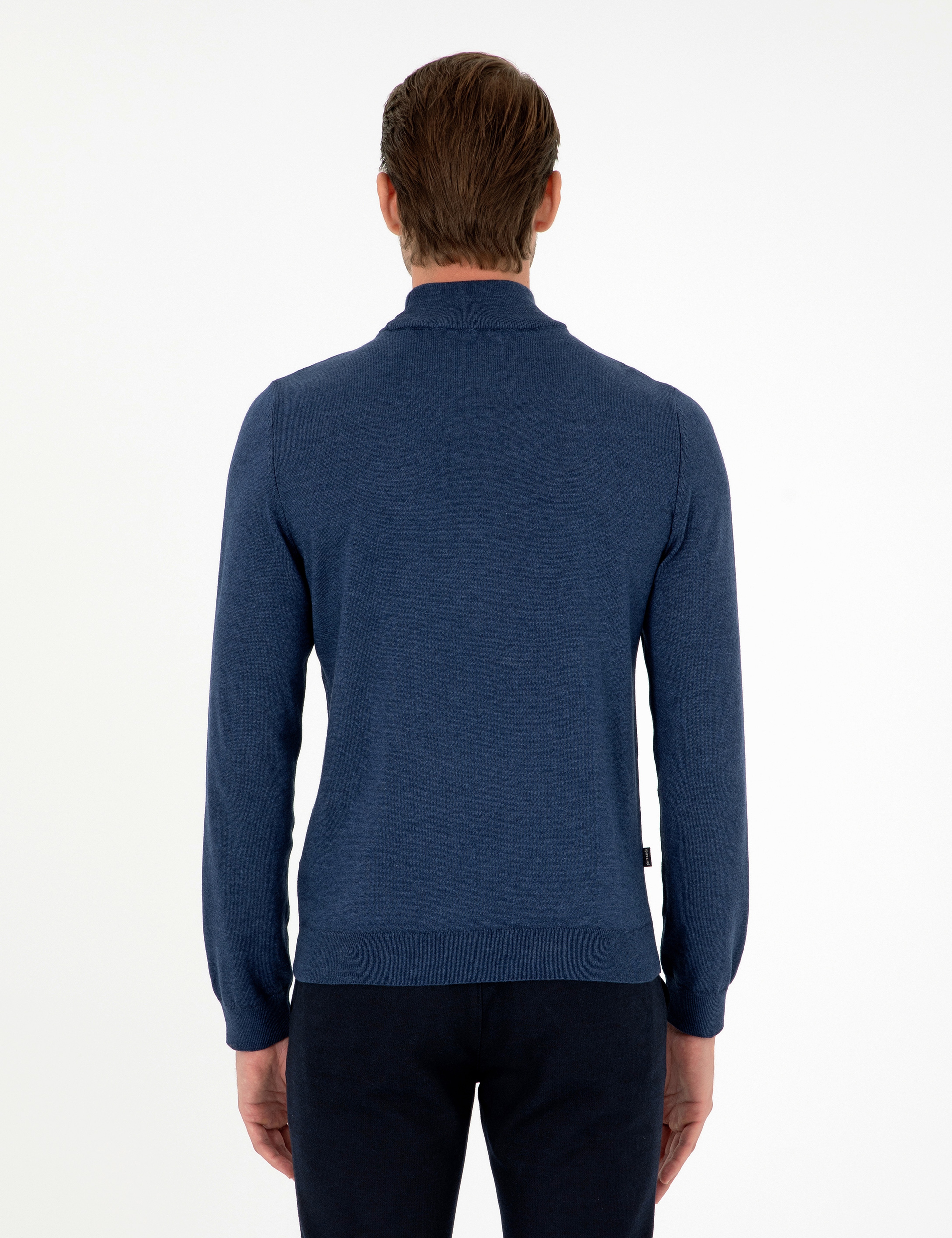 İndigo Melanj Slim Fit Yarım Balıkçı Yaka Basic Triko Kazak - Image 5