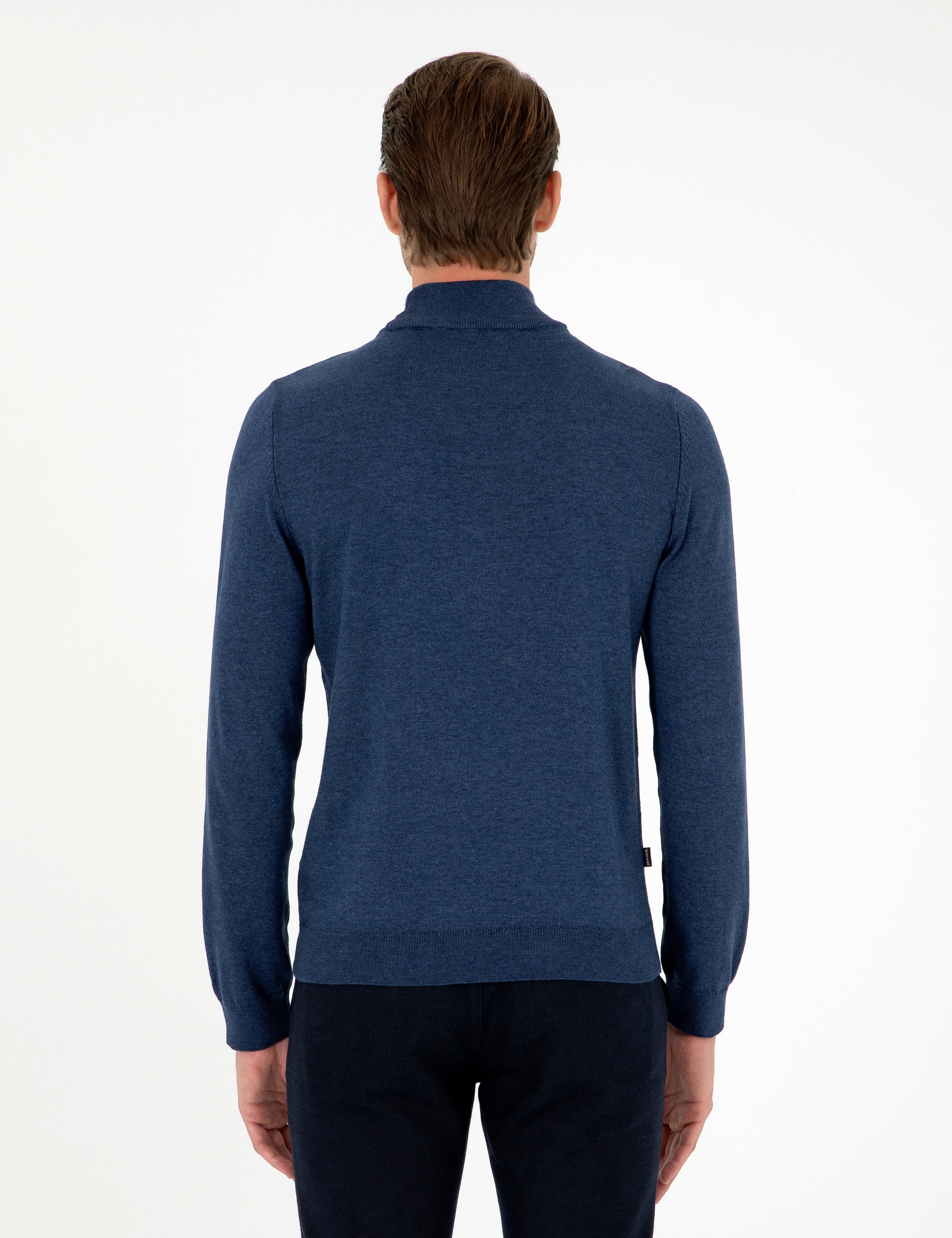 İndigo Melanj Slim Fit Yarım Balıkçı Yaka Basic Triko Kazak