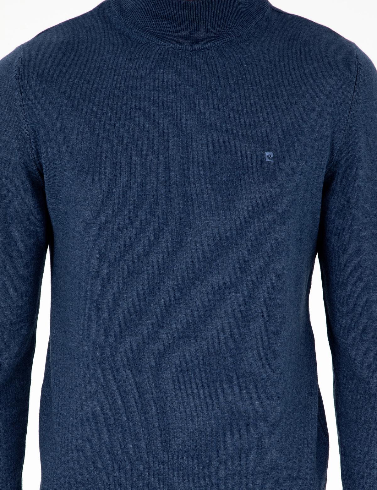 İndigo Melanj Slim Fit Yarım Balıkçı Yaka Basic Triko Kazak - 50296614098