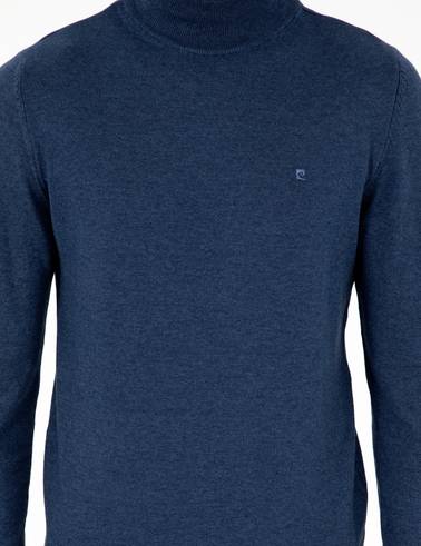 İndigo Melanj Slim Fit Yarım Balıkçı Yaka Basic Triko Kazak