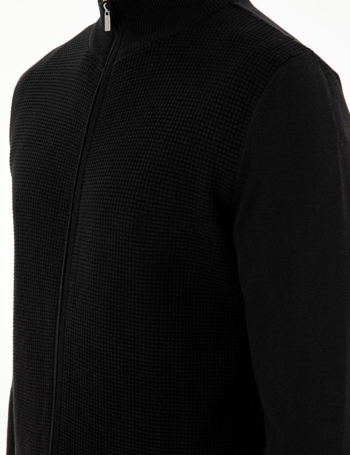 Siyah Slim Fit Fermuarlı Triko Hırka - 50300497017