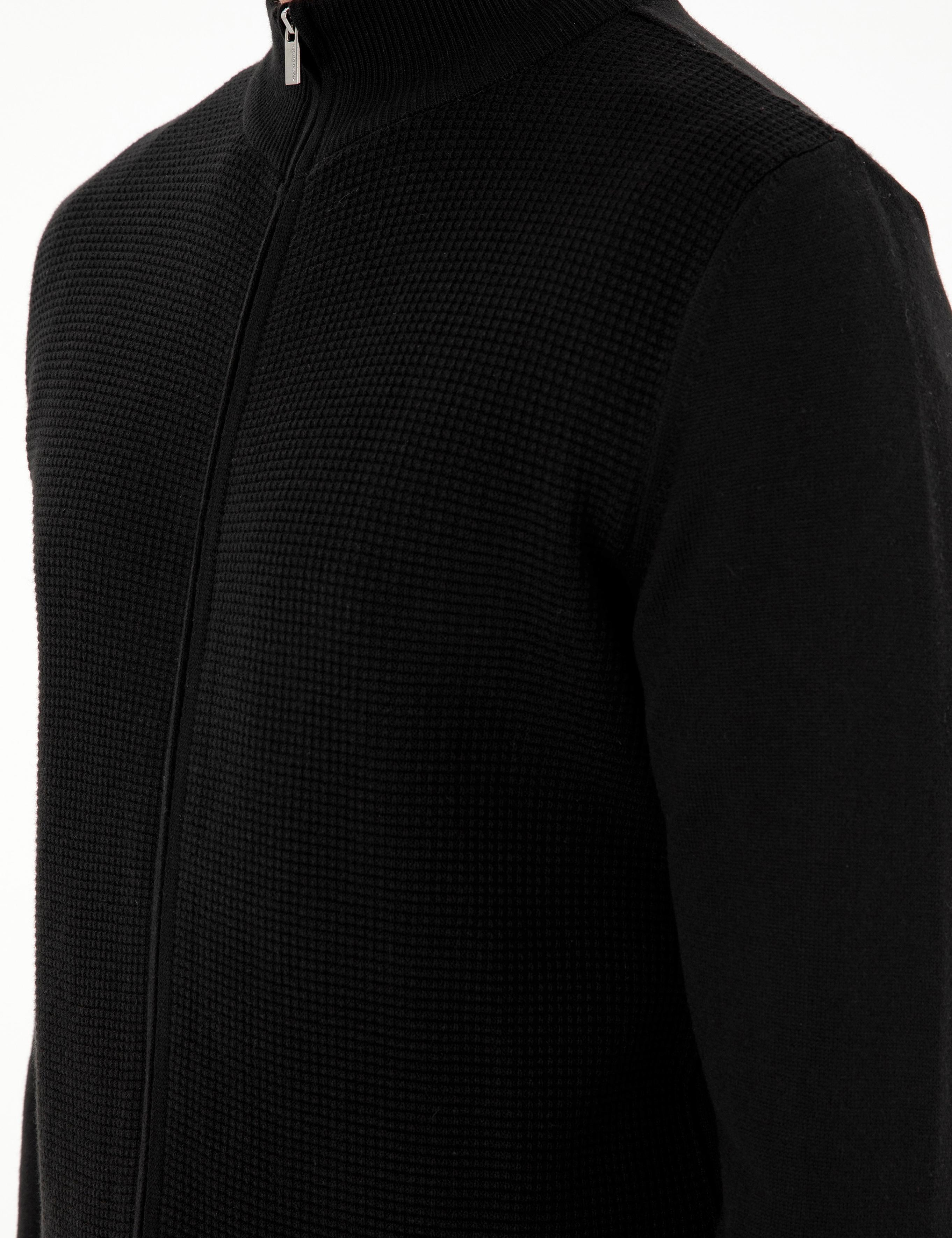 Siyah Slim Fit Fermuarlı Triko Hırka