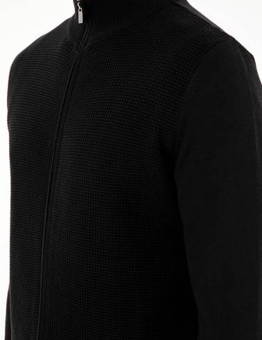Siyah Slim Fit Fermuarlı Triko Hırka