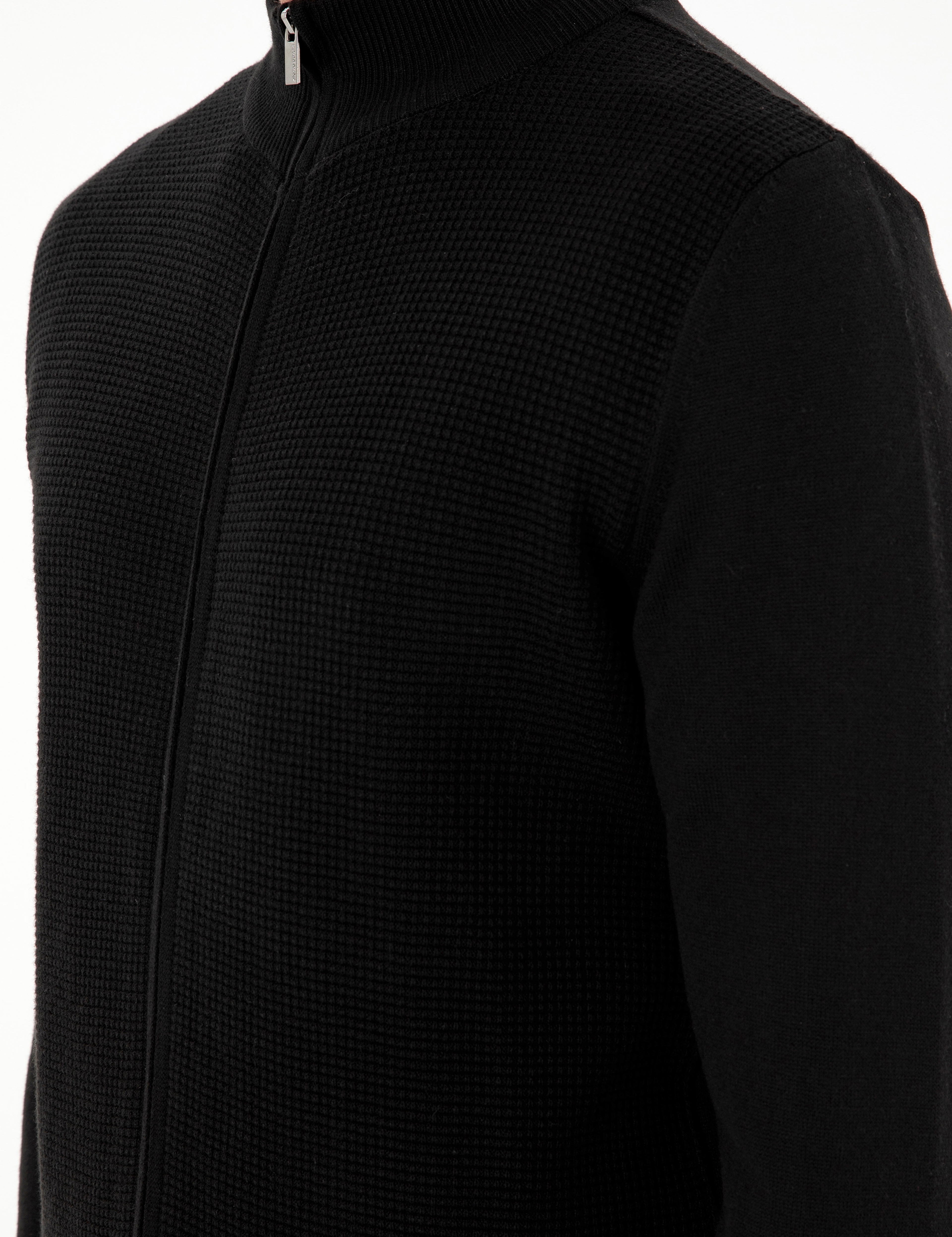 Siyah Slim Fit Fermuarlı Triko Hırka - Image 7