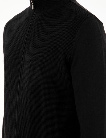 Siyah Slim Fit Fermuarlı Triko Hırka - 50300497017