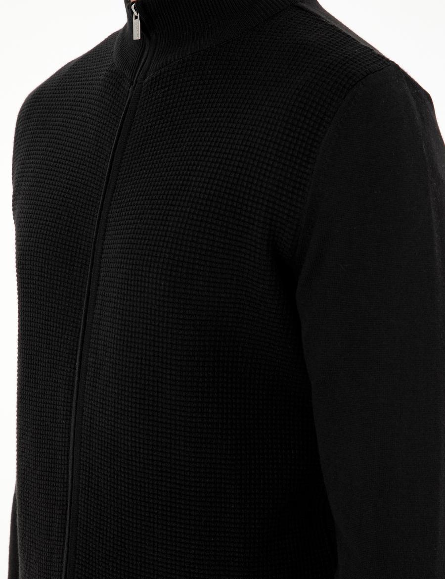 Siyah Slim Fit Fermuarlı Triko Hırka