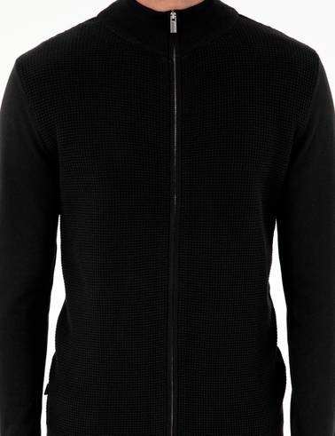 Siyah Slim Fit Fermuarlı Triko Hırka