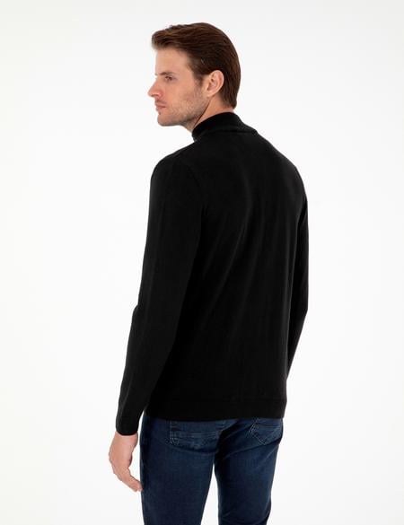 Siyah Slim Fit Fermuarlı Triko Hırka - 50300497017
