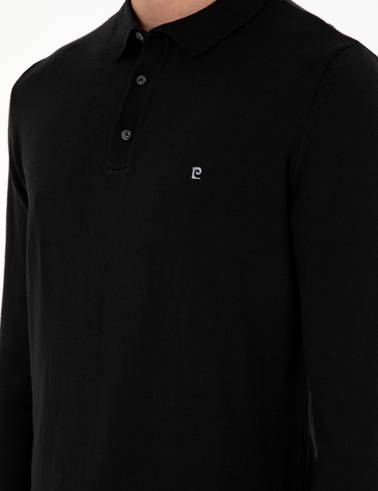 Siyah Slim Fit Polo Yaka Basic Triko Kazak