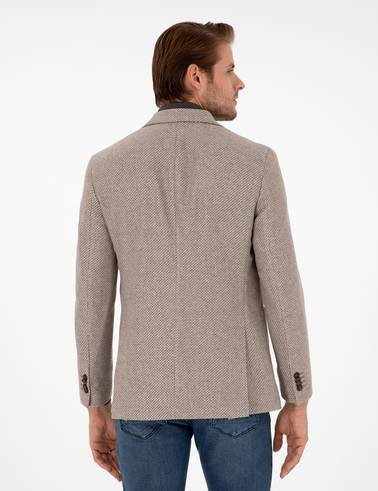 Açık Kahverengi Yün Karışımlı Slim Fit Ceket