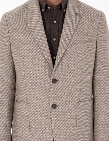 Açık Kahverengi Yün Karışımlı Slim Fit Ceket