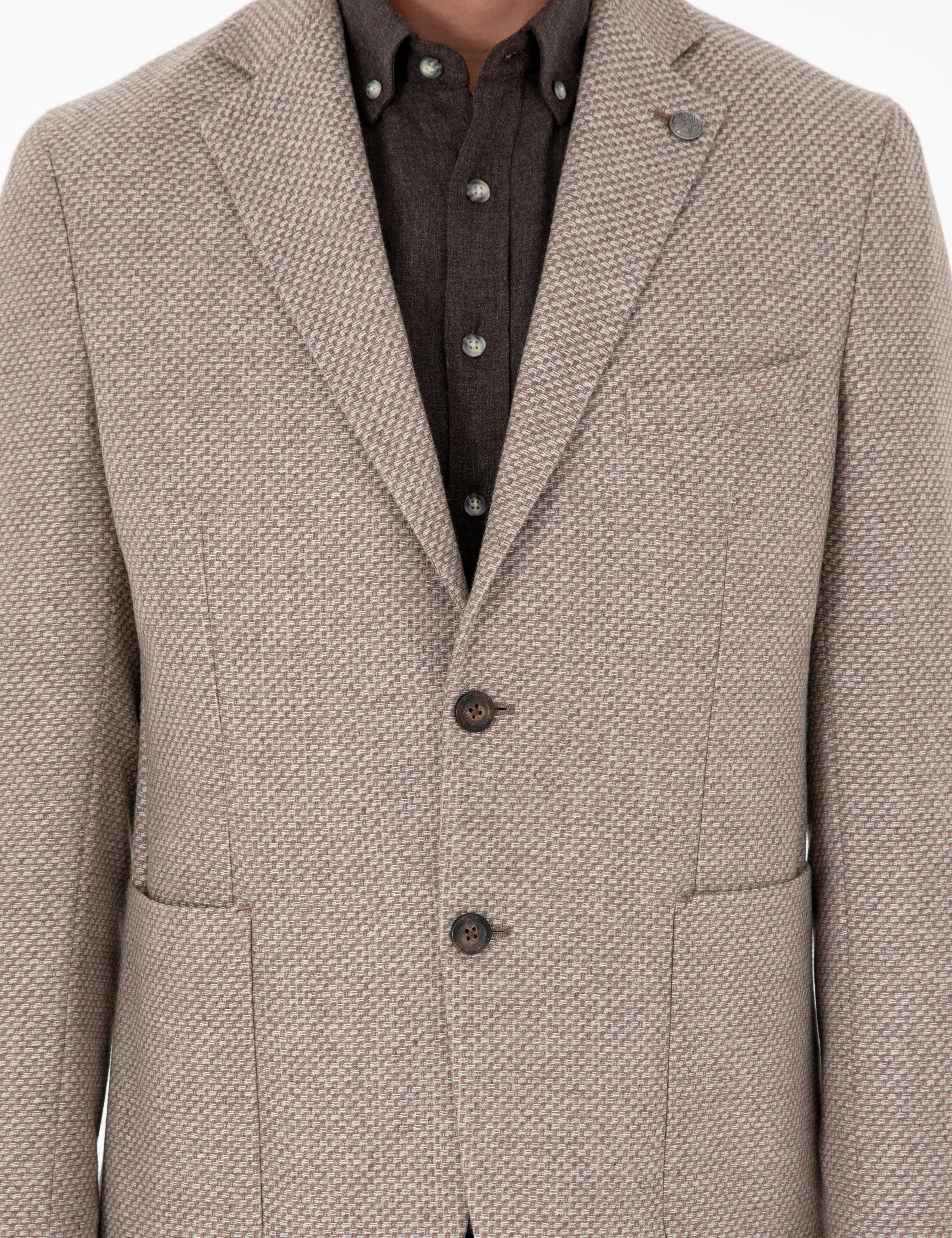 Açık Kahverengi Yün Karışımlı Slim Fit Ceket - Image 7