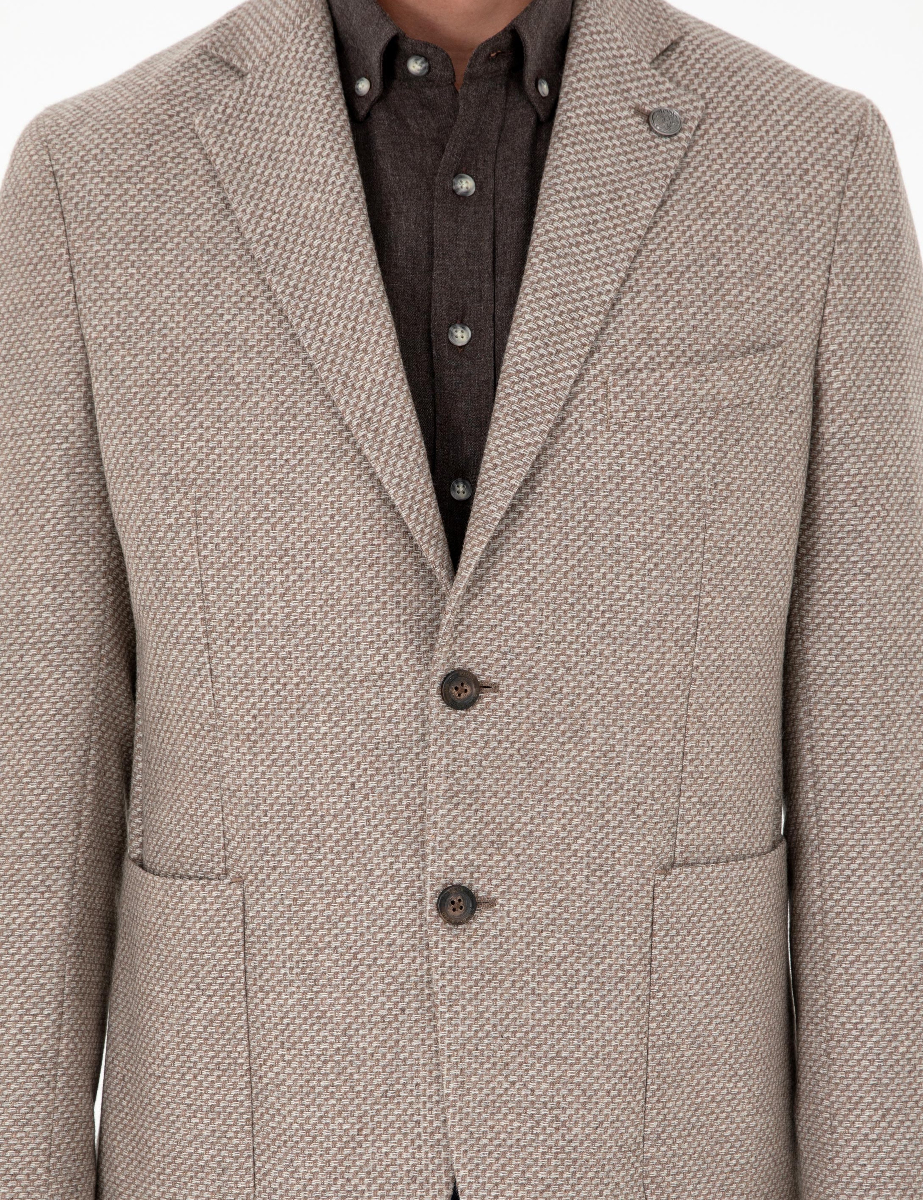 Açık Kahverengi Yün Karışımlı Slim Fit Ceket