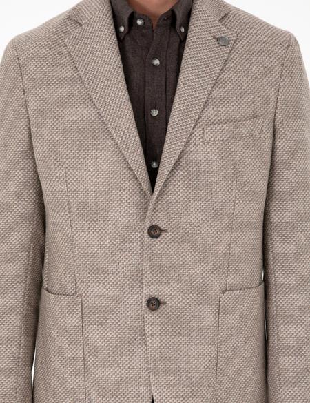 Açık Kahverengi Yün Karışımlı Slim Fit Ceket - 50292127050