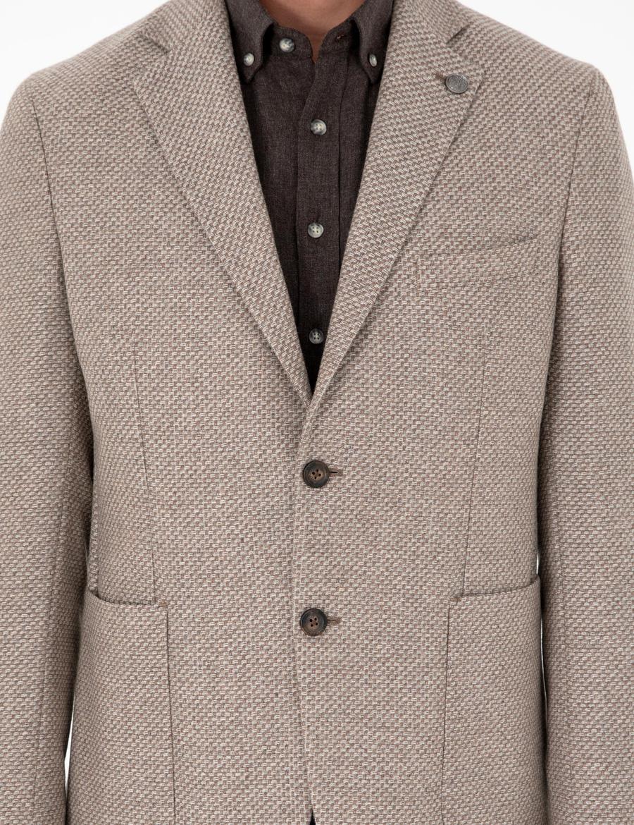 Açık Kahverengi Yün Karışımlı Slim Fit Ceket