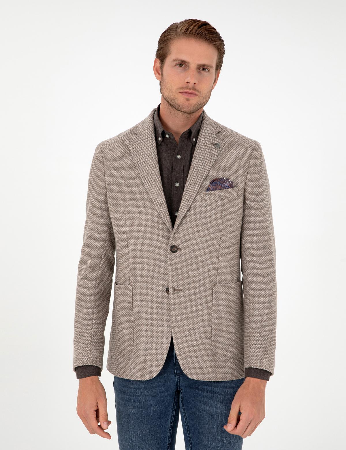 Açık Kahverengi Yün Karışımlı Slim Fit Ceket - 50292127050