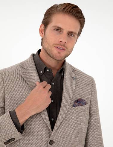 Açık Kahverengi Yün Karışımlı Slim Fit Ceket