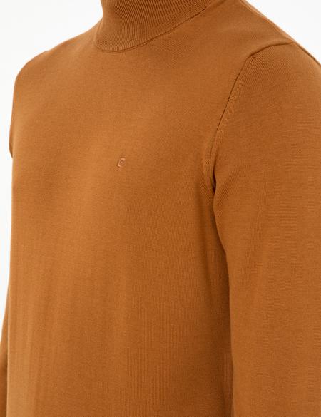 Kahverengi Slim Fit Yarım Balıkçı Yaka Basic Triko Kazak - 50296548114