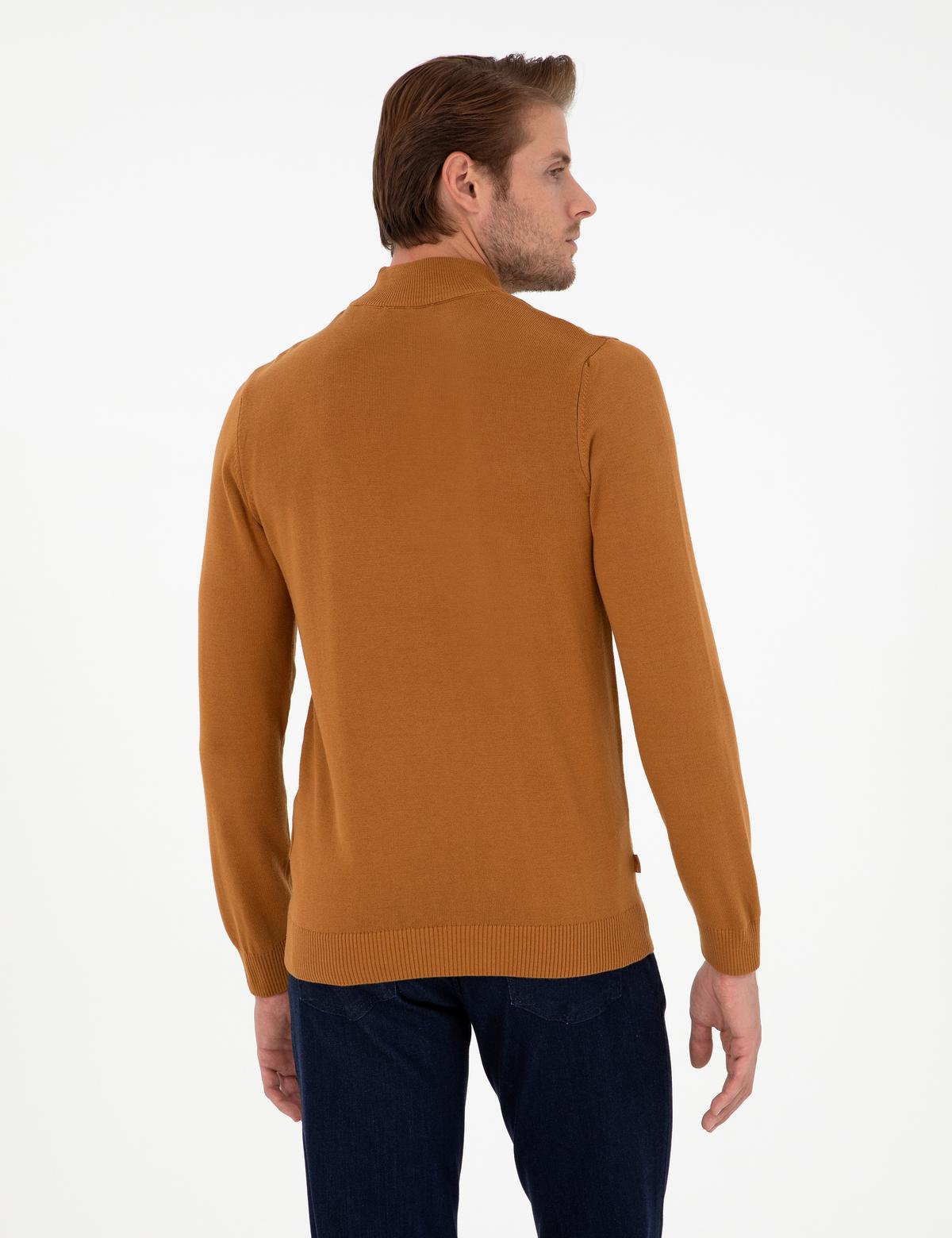 Kahverengi Slim Fit Yarım Balıkçı Yaka Basic Triko Kazak - 50296548114