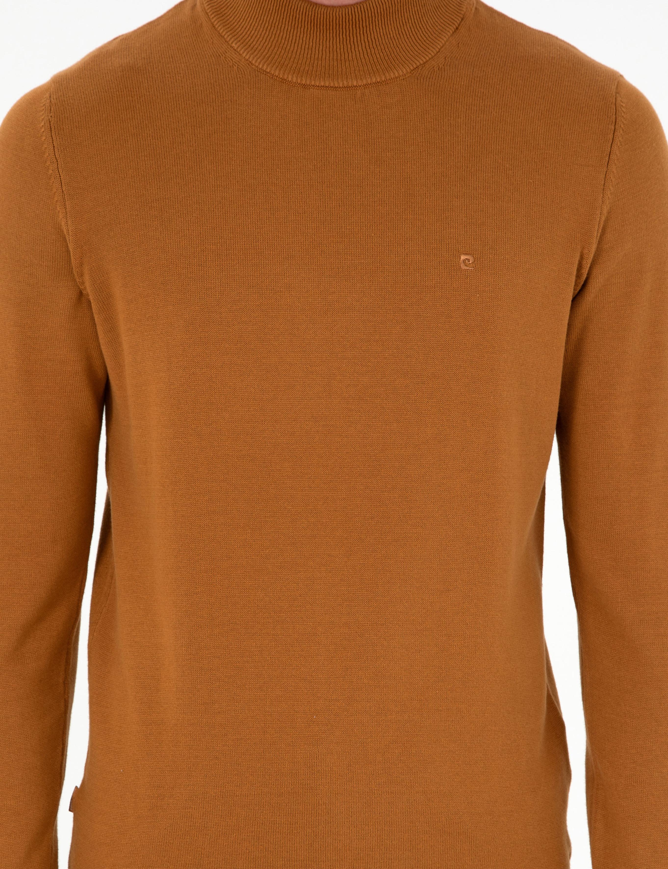 Kahverengi Slim Fit Yarım Balıkçı Yaka Basic Triko Kazak