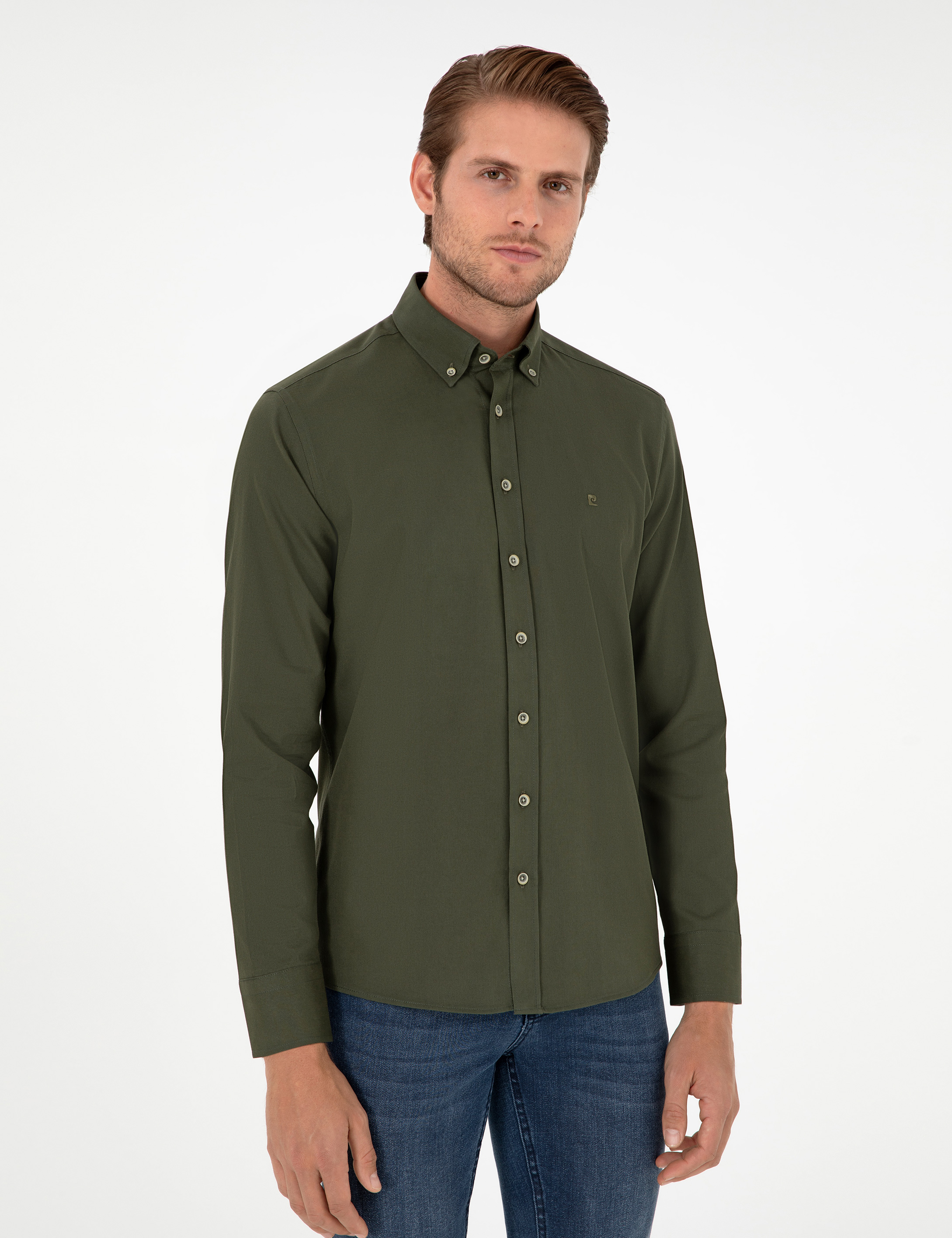 Haki Regular Fit Uzun Kollu Gömlek - Image 3