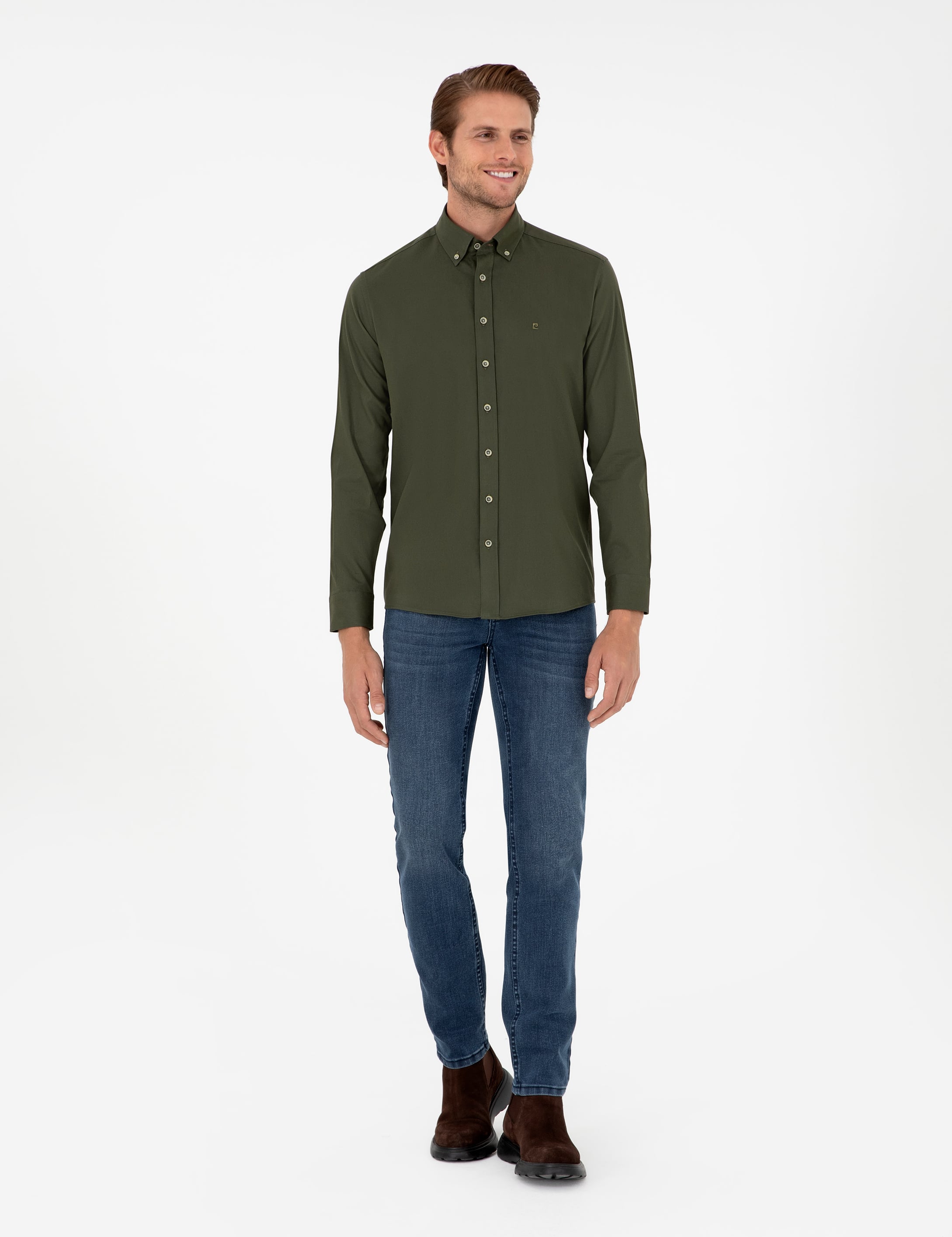 Haki Regular Fit Uzun Kollu Gömlek - Image 4