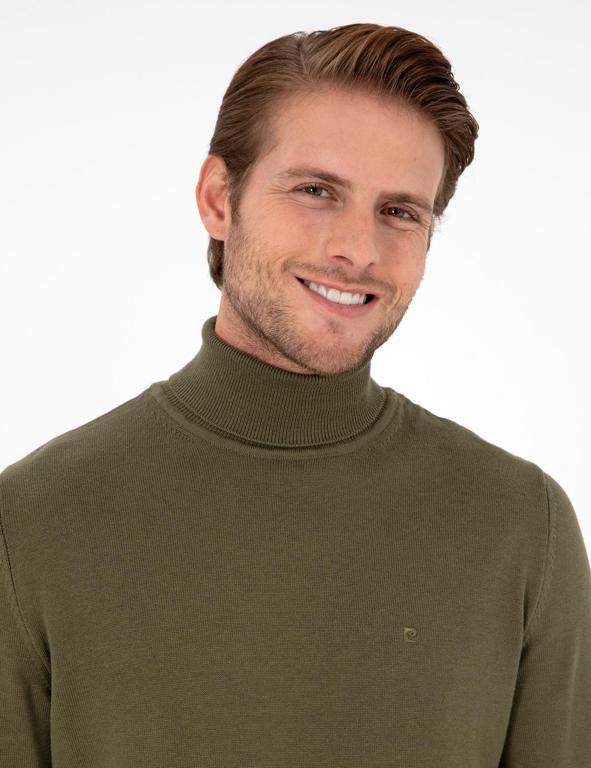 Koyu Haki Slim Fit Balıkçı Yaka Basic Triko Kazak - 50296582037