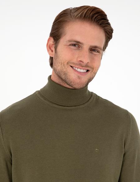 Koyu Haki Slim Fit Balıkçı Yaka Basic Triko Kazak - 50296582037