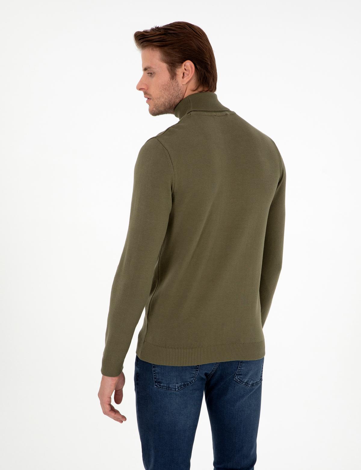 Koyu Haki Slim Fit Balıkçı Yaka Basic Triko Kazak - 50296582037