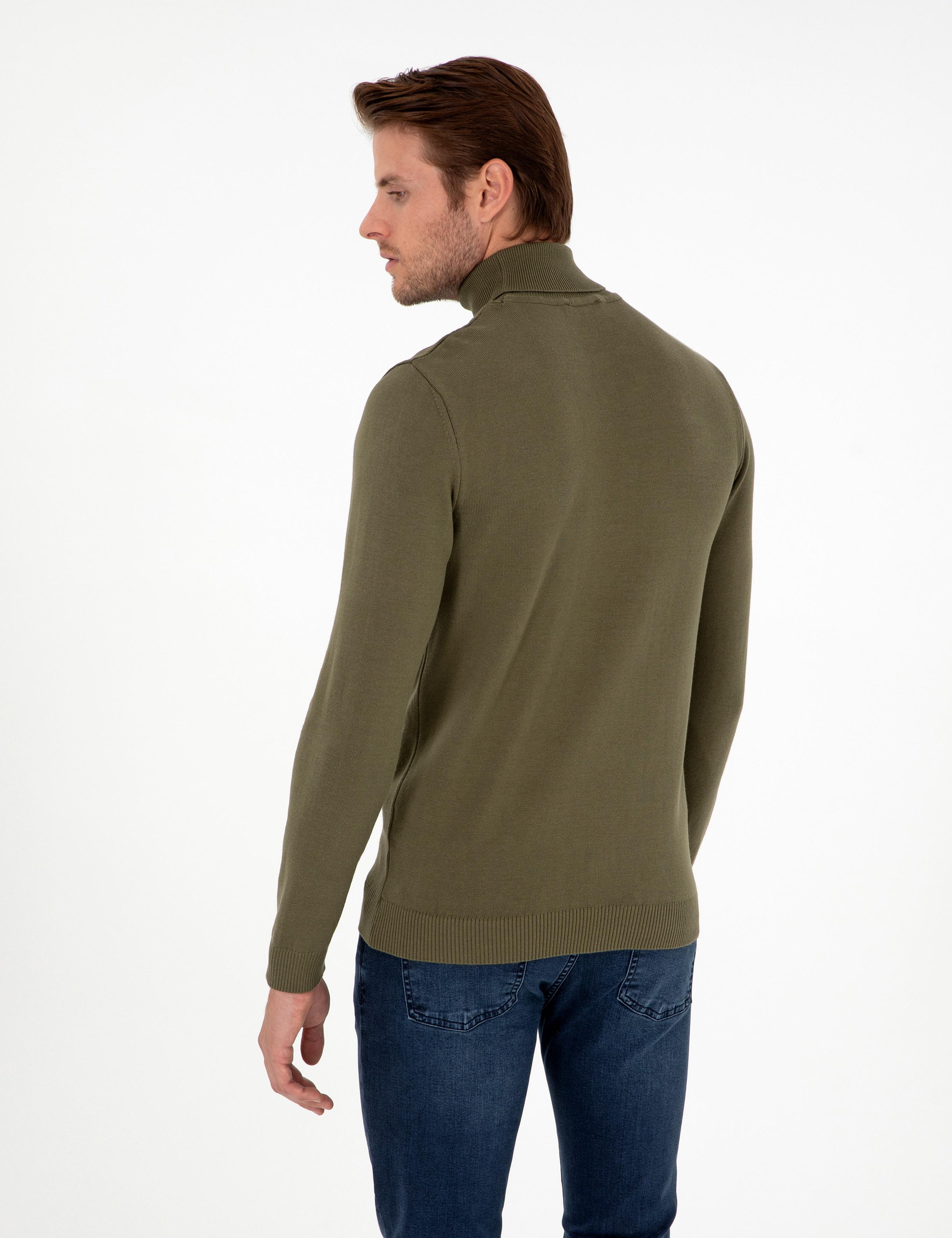 Koyu Haki Slim Fit Balıkçı Yaka Basic Triko Kazak