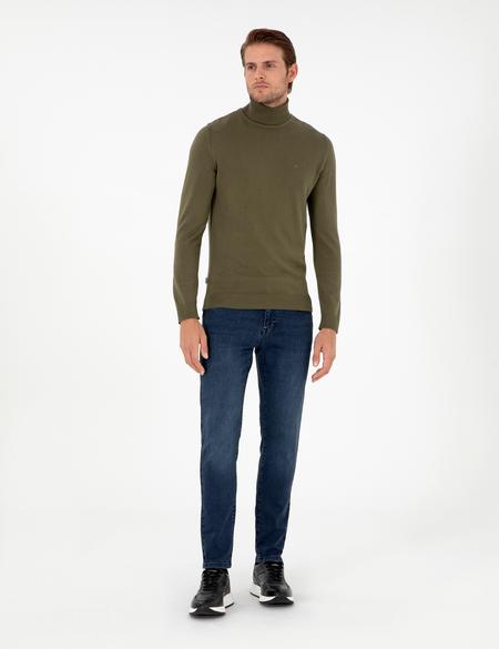 Koyu Haki Slim Fit Balıkçı Yaka Basic Triko Kazak - 50296582037